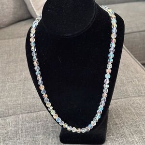 Vintage 1950s Aurora Borealis Crystal beaded necklace 925 Sterling Silver clasp
